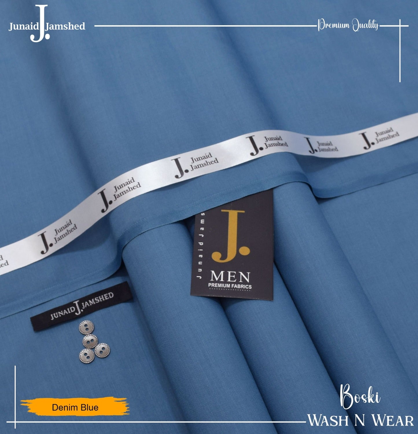 J. Junaid Jamshed wash and Wear Booski (Denim Blue)