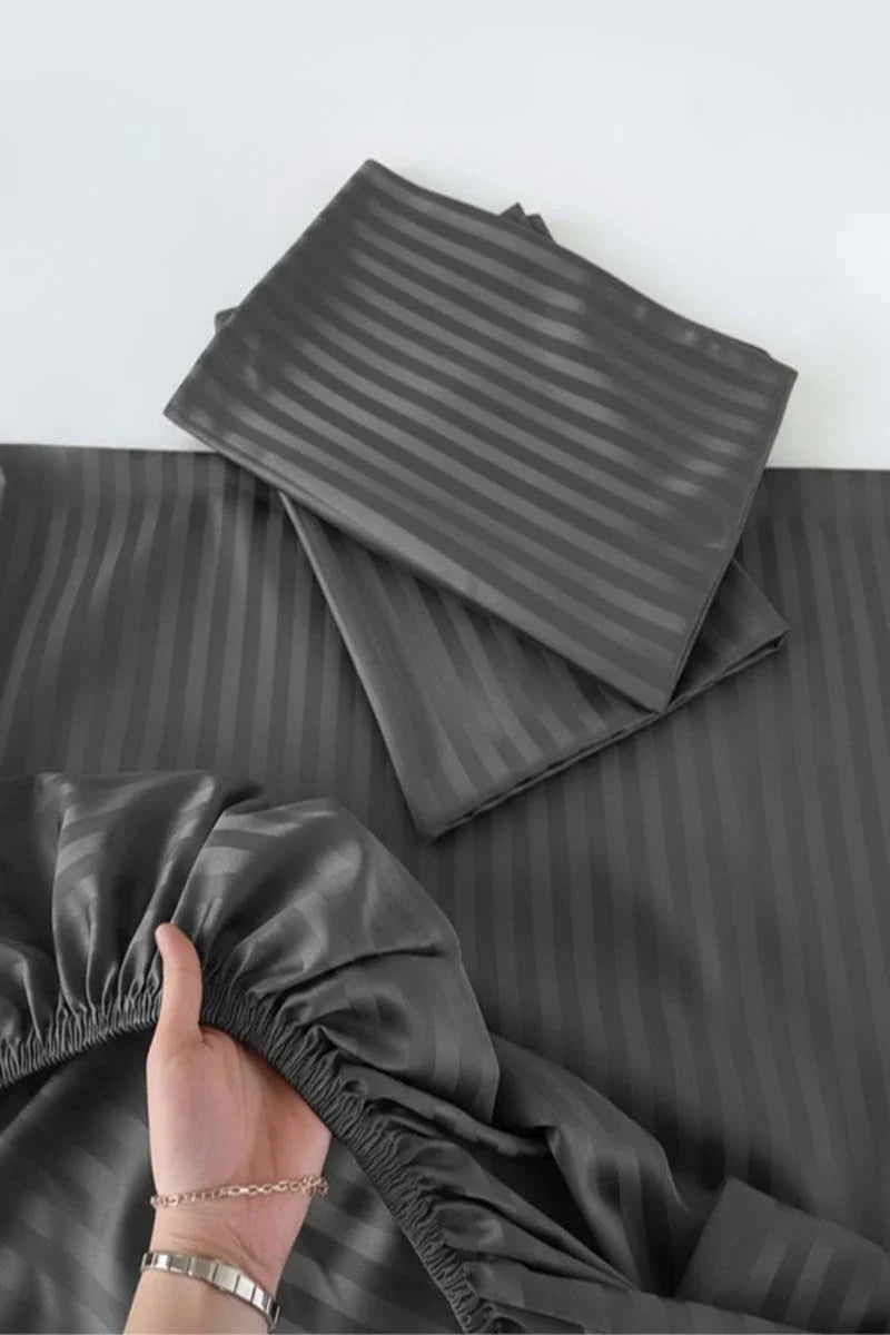 Luxury Stripe Fitted Bedsheet - King Size Dark Grey