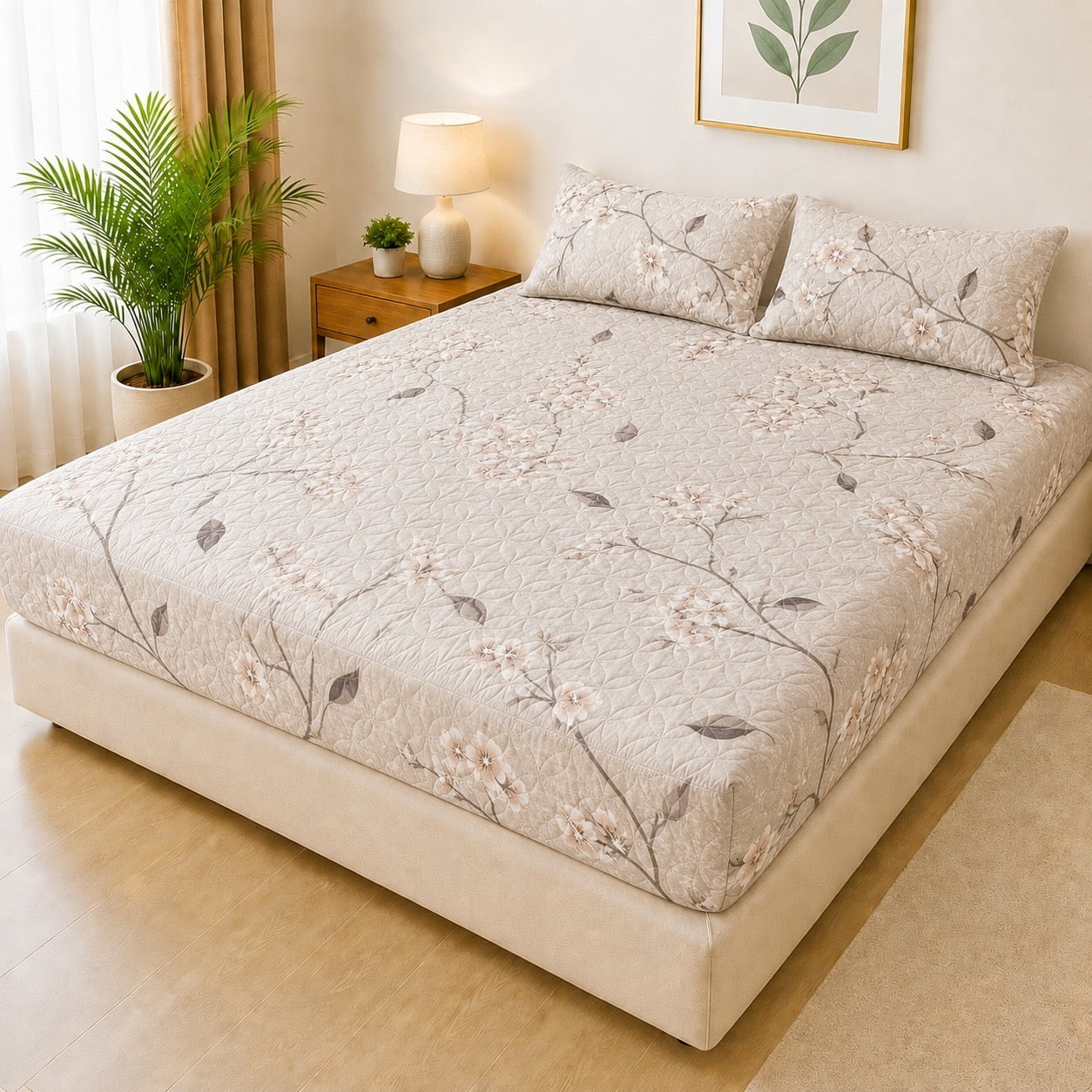 Printed 3 Piece's Quilted Bedsheets Set (100% Waterproof) New Arrivals! Luxury Bedsheet tm-0016