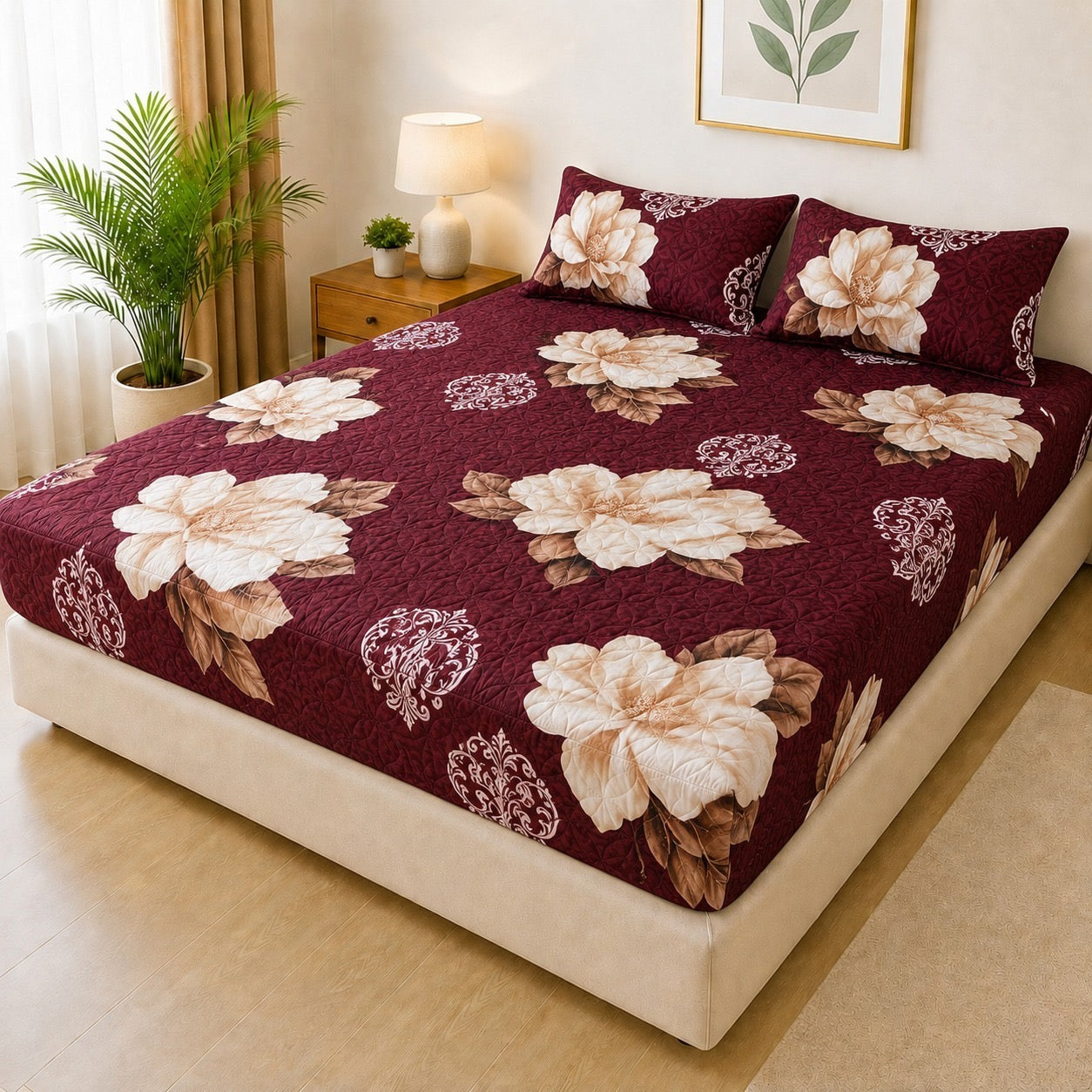 Printed 3 Piece's Quilted Bedsheets Set (100% Waterproof) New Arrivals! Luxury Bedsheet tm-0002