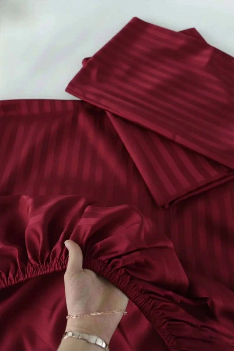 Luxury Stripe Fitted Bedsheet - King Size Maroon