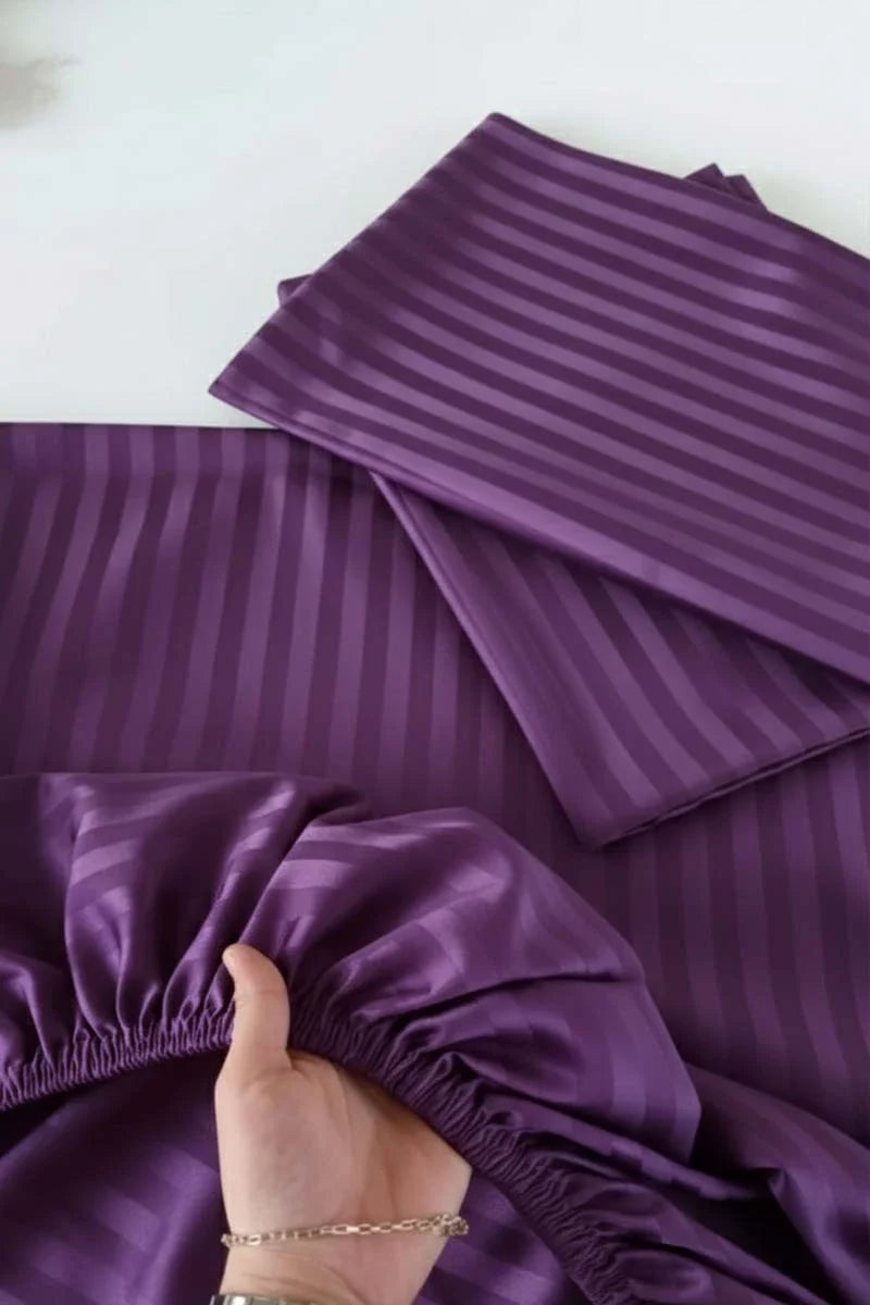 Luxury Stripe Fitted Bedsheet - King Size Purple