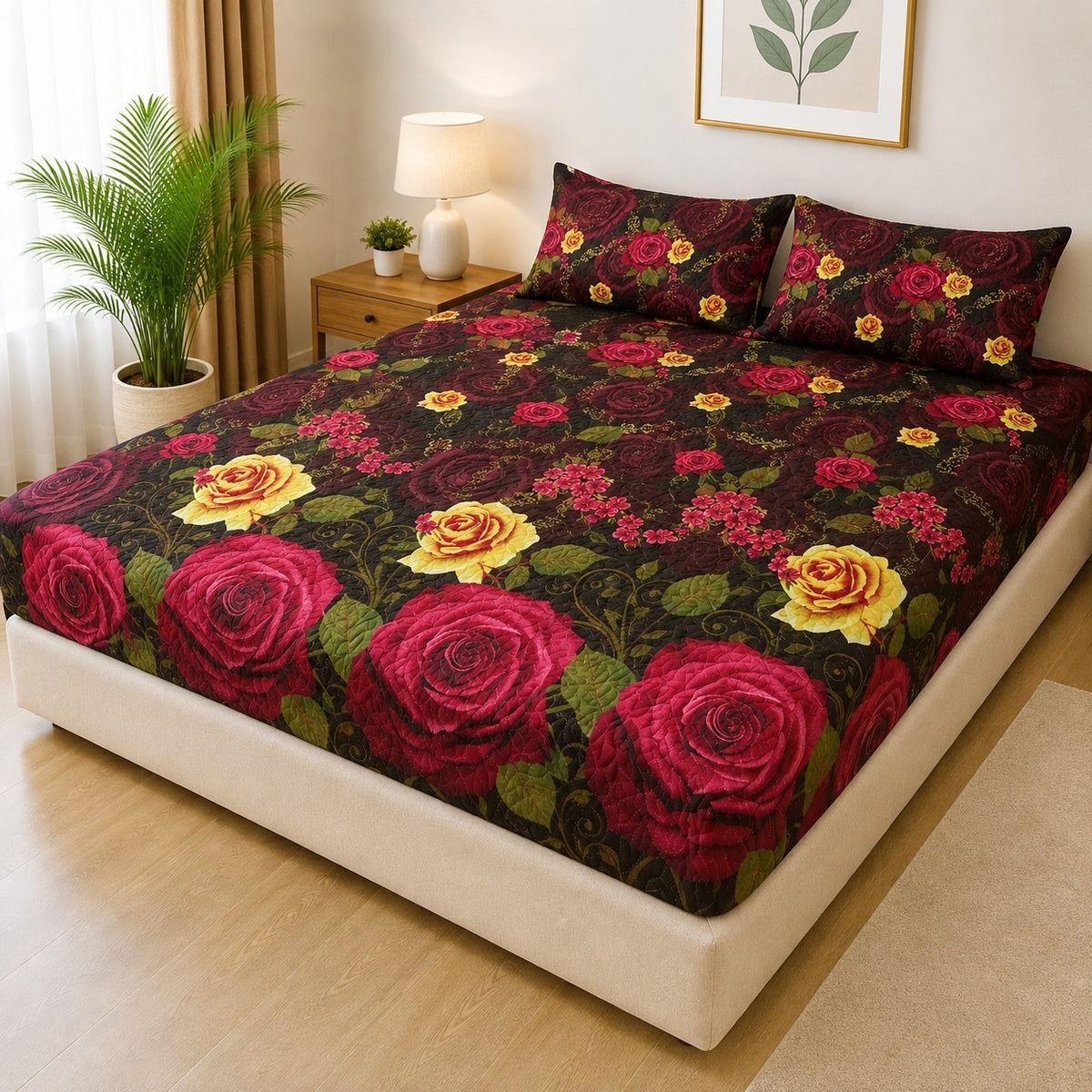 Printed 3 Piece's Quilted Bedsheets Set (100% Waterproof) New Arrivals! Luxury Bedsheet tm-0017