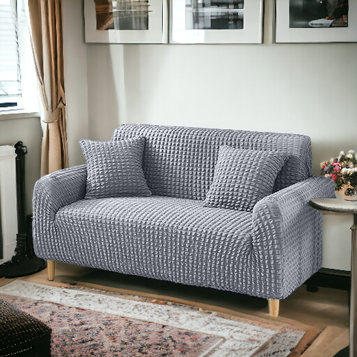 Bubble Stuff Fitted Sofa Cover | Light Grey Color | sofa Slipcover, Modern Ruffle Trim Stretchy Stretch Sofa Slipcover For Home