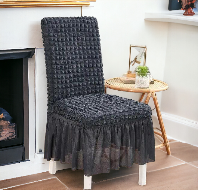 Bubble Stuff Frill Style Dining Chair Cover | Grey Color | For Weddings, Dining Rooms, Offices, Banquets, And Home Decor