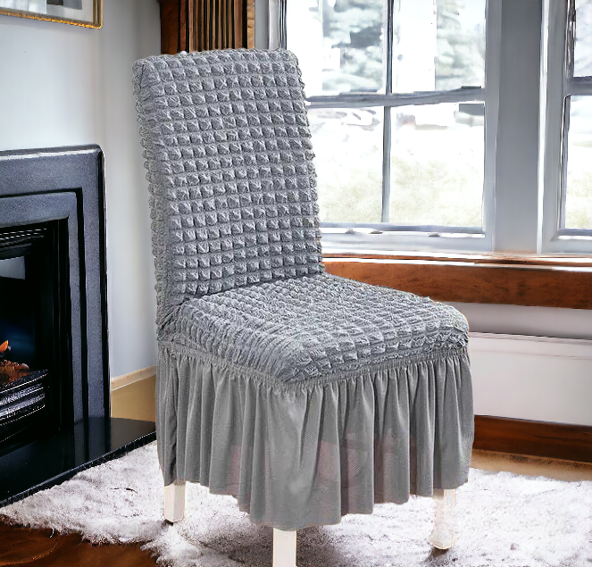 Bubble Stuff Frill Style Dining Chair Cover | Light Grey Color | For Weddings, Dining Rooms, Offices, Banquets, And Home Decor