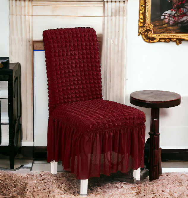 Bubble Stuff Frill Style Dining Chair Cover | Maroon Color | For Weddings, Dining Rooms, Offices, Banquets, And Home Decor
