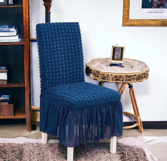 Bubble Stuff Frill Style Dining Chair Cover | Navy Blue Color | For Weddings, Dining Rooms, Offices, Banquets, And Home Decor