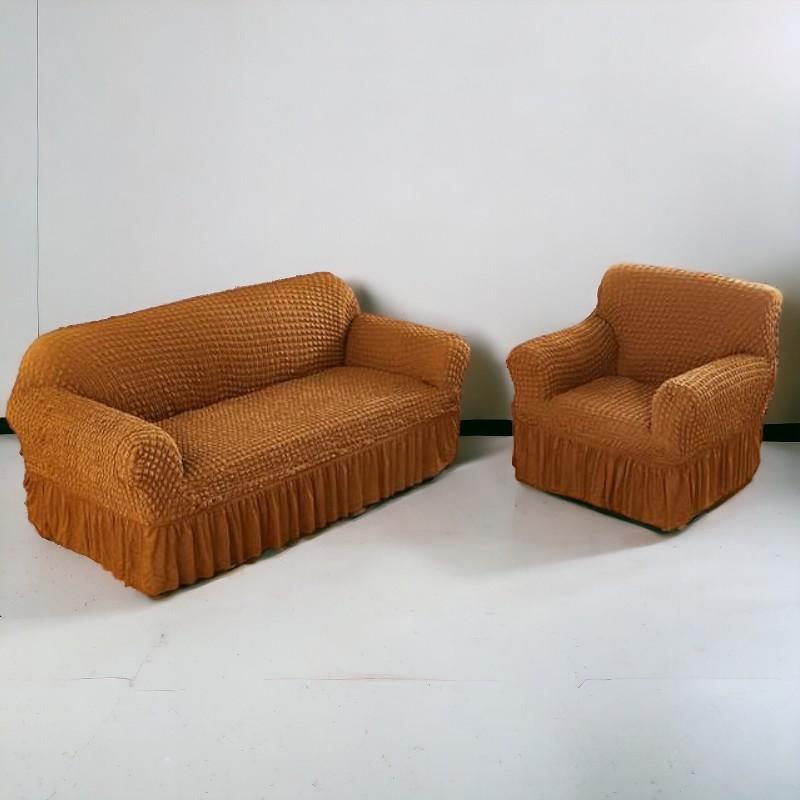 Bubble Style Frill Sofa Cover | Copper Color | Non-slip Elastic Sofa Cover With Skirt, Furniture Protector For Bedroom Office Living Room Home Decor