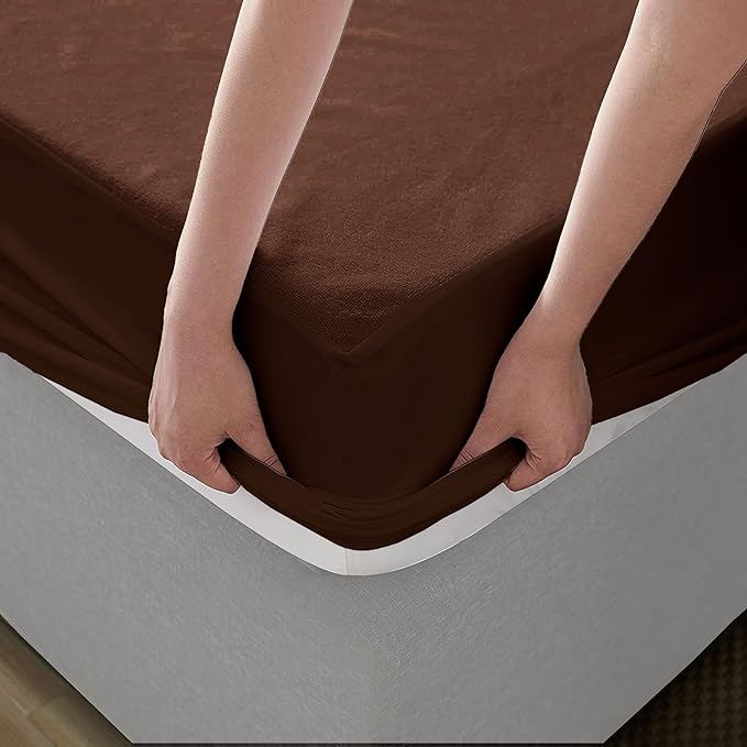 Terry Cotton Ultra Soft Waterproof Mattress Protector | Brown Color | for Kids Adults | Washable Hypoallergenic Mattresses Cover Fit Up To 6-12 inch Deep Pocket Queen & King Size