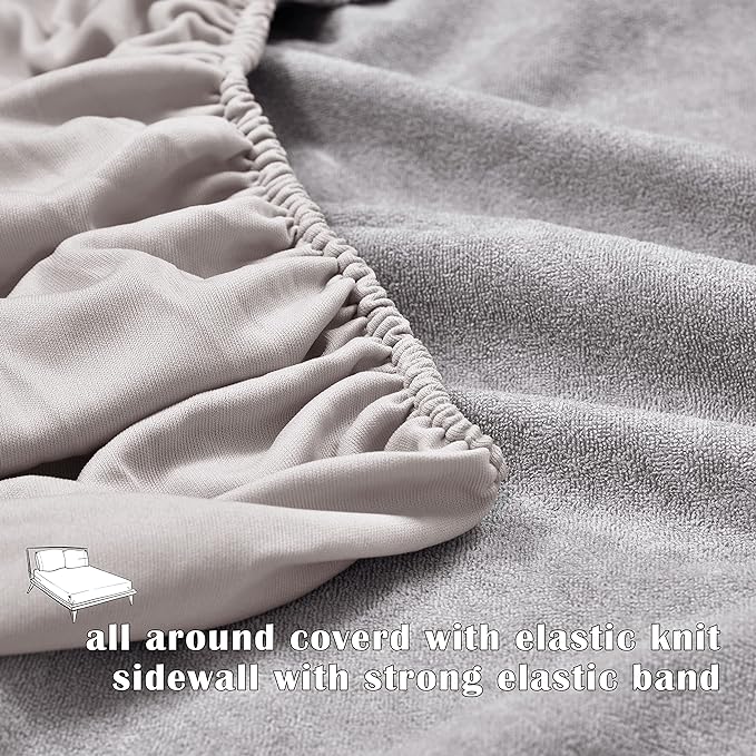 Terry Cotton Ultra Soft Waterproof Mattress Protector | Grey Color | for Kids Adults | Washable Hypoallergenic Mattresses Cover Fit Up To 6-12 inch Deep Pocket Queen & King Size