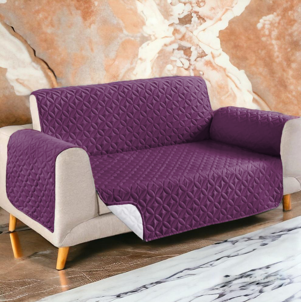 Ultrasonic Cotton Quilted Sofa Runner | Purple Color | safeguard your sofa from stains, spills, pet hair, and general wear and tear