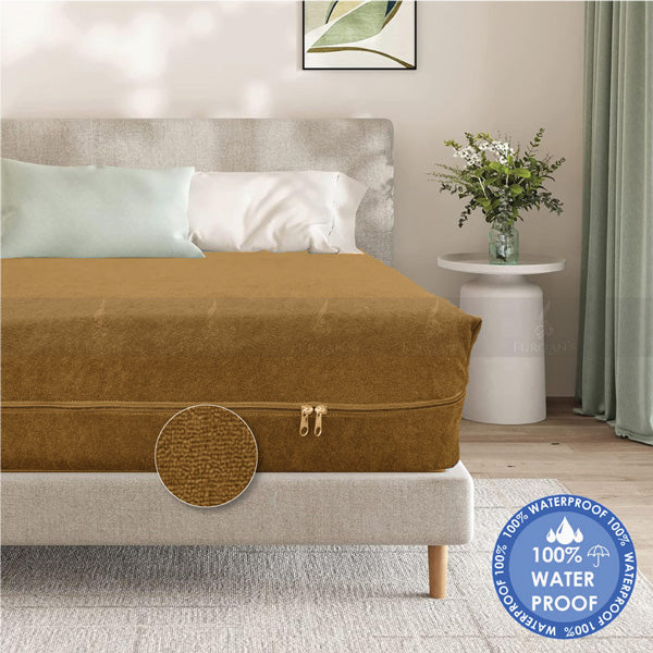 Terry Cotton Waterproof Mattress Zipper | Copper Color - 100% Waterproof-Cotton Terry Fabric Mattress Pad Cover Encasement – Six-Sided Enhanced Protection