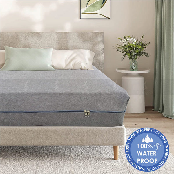 Terry Cotton Waterproof Mattress Zipper | Grey Color - 100% Waterproof-Cotton Terry Fabric Mattress Pad Cover Encasement – Six-Sided Enhanced Protection