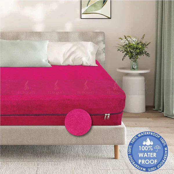 Terry Cotton Waterproof Mattress Zipper | Maroon Color- 100% Waterproof-Cotton Terry Fabric Mattress Pad Cover Encasement – Six-Sided Enhanced Protection