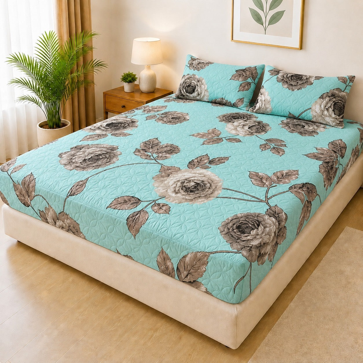 Printed 3 Piece's Quilted Bedsheets Set (100% Waterproof) New Arrivals! Luxury Bedsheet tm-0007