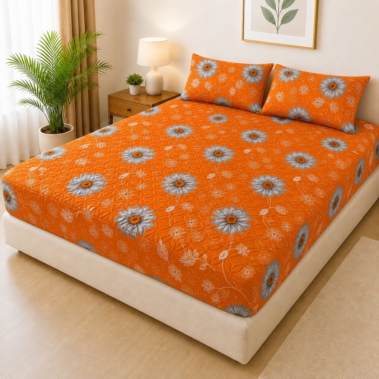 Printed 3 Piece's Quilted Bedsheets Set (100% Waterproof) New Arrivals! Luxury Bedsheet tm-0006