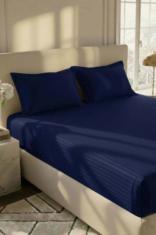Luxury Stripe Fitted Bedsheet - King Size Navy Blue
