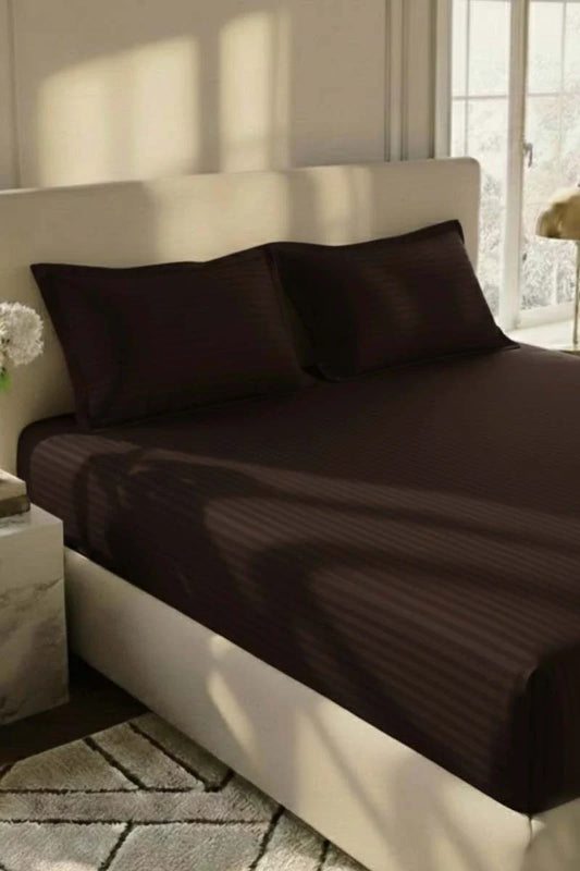 Luxury Stripe Fitted Bedsheet - King Size Dark Brown