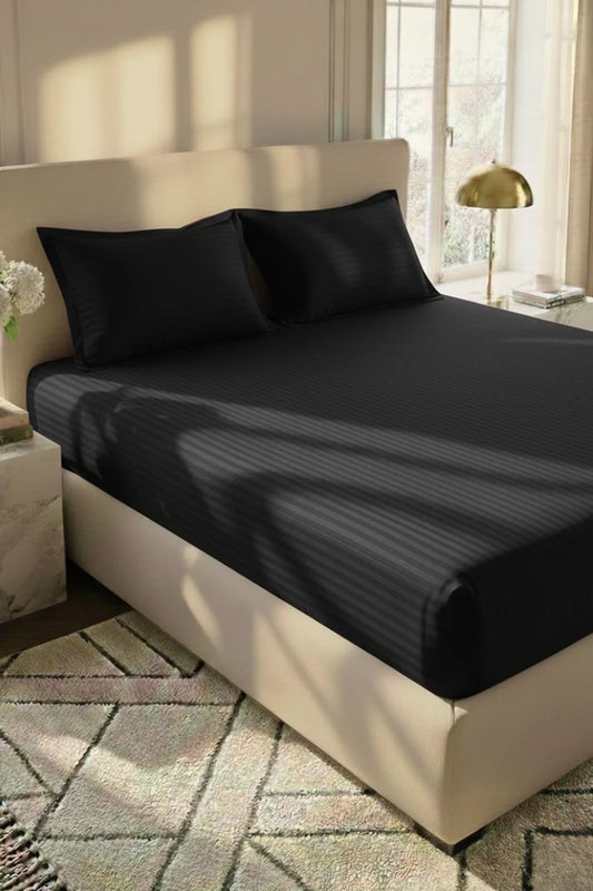 Luxury Stripe Fitted Bedsheet - King Size Black