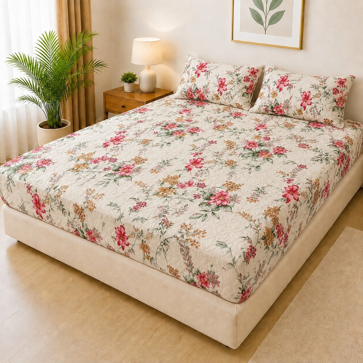 Printed 3 Piece's Quilted Bedsheets Set (100% Waterproof) New Arrivals! Luxury Bedsheet tm-0008