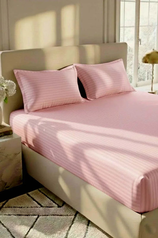 Luxury Stripe Fitted Bedsheet - King Size Baby Pink