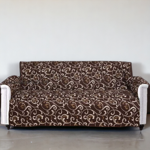 Printed Cotton Quilted Sofa Runner | Brown Color