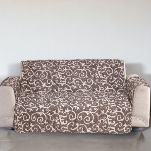 Printed Cotton Quilted Sofa Runner | Brown Color