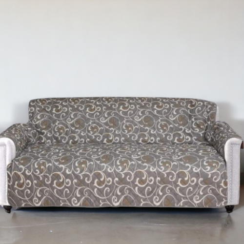 Printed Cotton Quilted Sofa Runner | Grey Color