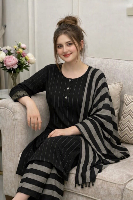 3PC Dress Multani Khaadi Sussi - BLACK LINING