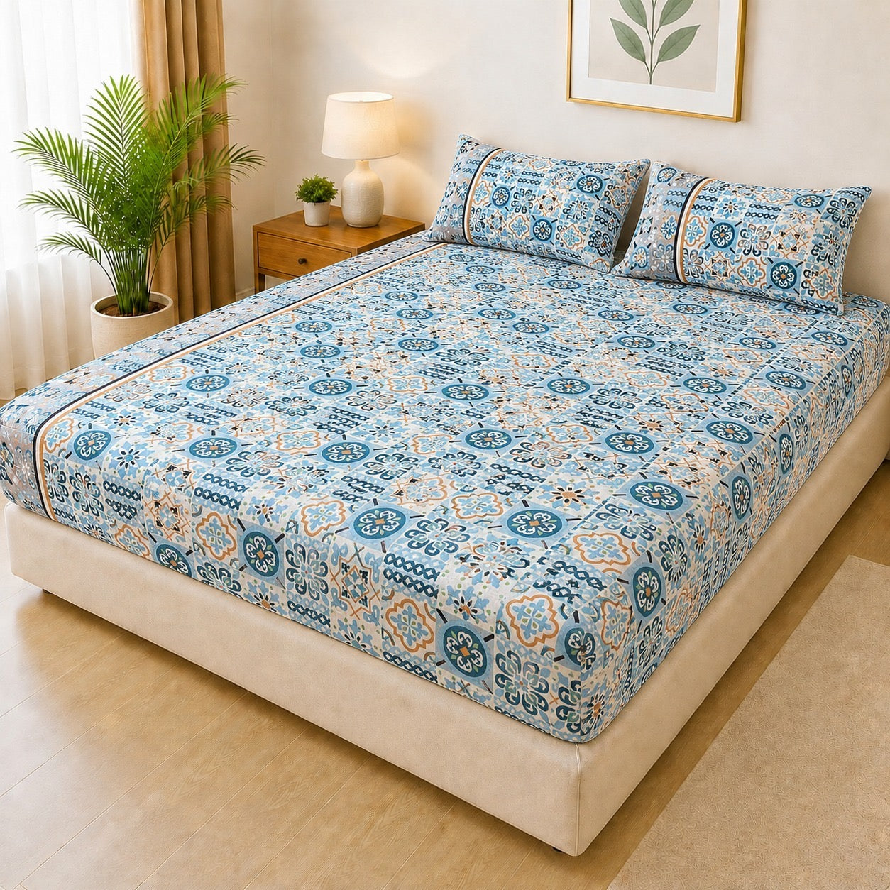 Printed 3 Piece's Quilted Bedsheets Set (100% Waterproof) New Arrivals! Luxury Bedsheet tm-0010