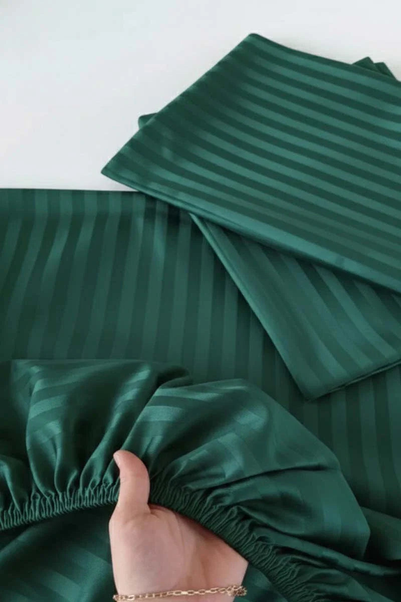 Luxury Stripe Fitted Bedsheet - King Size Dark Green