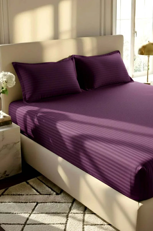 Luxury Stripe Fitted Bedsheet - King Size Purple