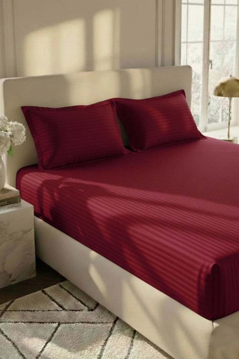 Luxury Stripe Fitted Bedsheet - King Size Maroon