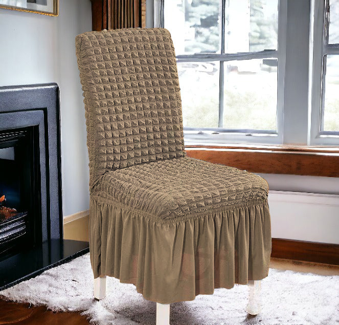 Bubble Stuff Frill Style Dining Chair Cover | Beige Color  | For Weddings, Dining Rooms, Offices, Banquets, And Home Decor