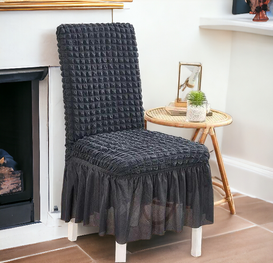 Bubble Stuff Frill Style Dining Chair Cover | Grey Color  | For Weddings, Dining Rooms, Offices, Banquets, And Home Decor