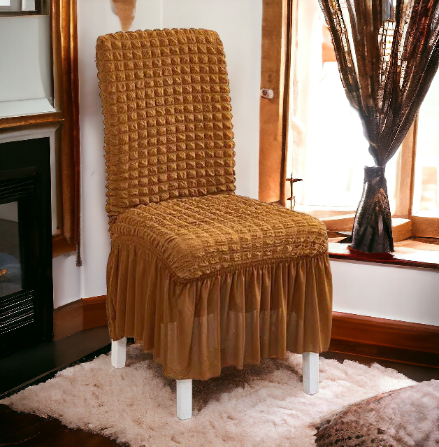 Bubble Stuff Frill Style Dining Chair Cover | Copper Color  | For Weddings, Dining Rooms, Offices, Banquets, And Home Decor