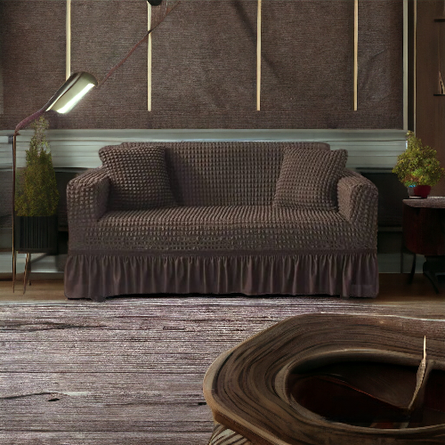 Bubble Style Frill Sofa Cover | Brown Color | Non-slip Elastic Sofa Cover With Skirt, Furniture Protector For Bedroom Office Living Room Home Decor