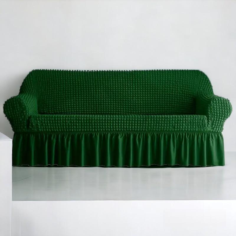 Bubble Style Frill Sofa Cover | Green Color | Non-slip Elastic Sofa Cover With Skirt, Furniture Protector For Bedroom Office Living Room Home Decor