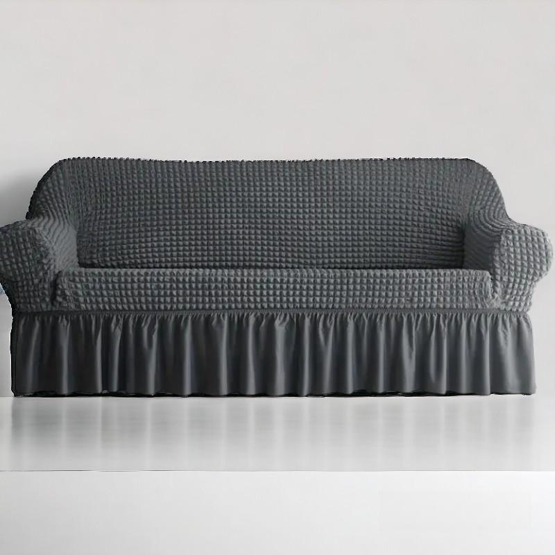 Bubble Style Frill Sofa Cover | Grey Color | Non-slip Elastic Sofa Cover With Skirt, Furniture Protector For Bedroom Office Living Room Home Decor