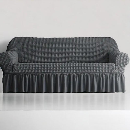 Bubble Style Frill Sofa Cover | Grey Color | Non-slip Elastic Sofa Cover With Skirt, Furniture Protector For Bedroom Office Living Room Home Decor