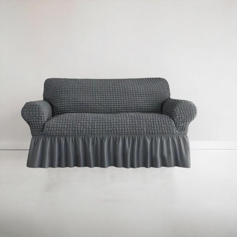 Bubble Style Frill Sofa Cover | Grey Color | Non-slip Elastic Sofa Cover With Skirt, Furniture Protector For Bedroom Office Living Room Home Decor
