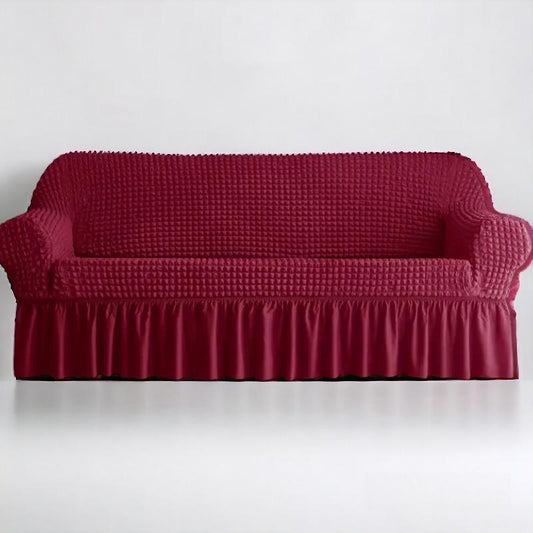Bubble Style Frill Sofa Cover | Maroon Color | Non-slip Elastic Sofa Cover With Skirt, Furniture Protector For Bedroom Office Living Room Home Decor