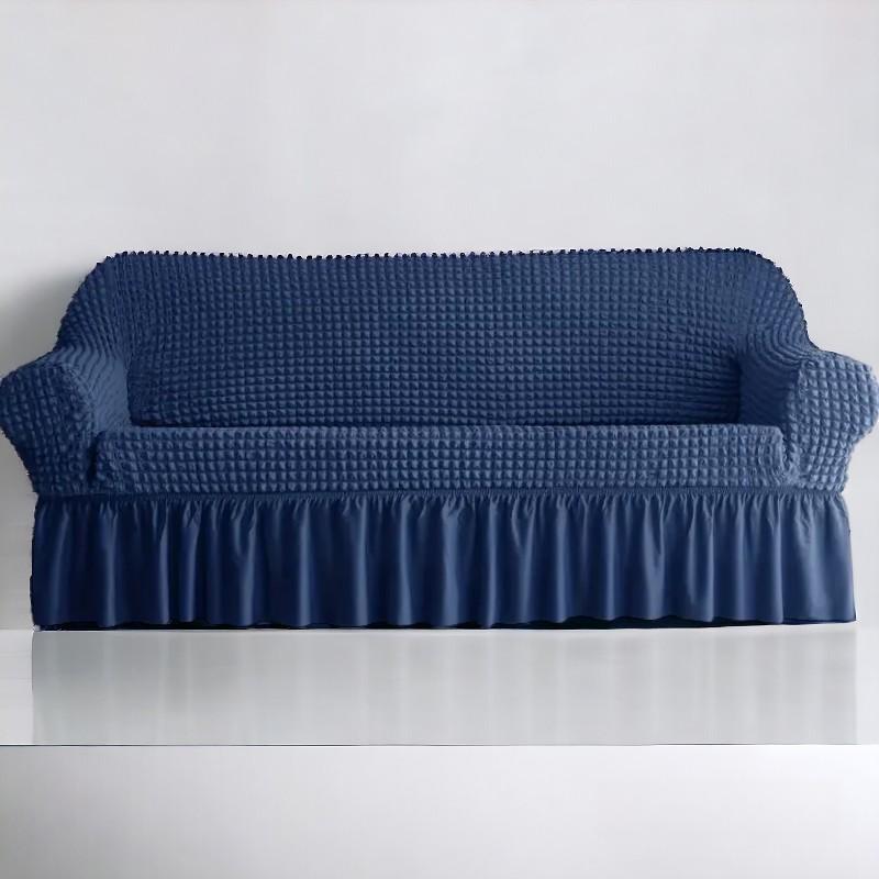 Bubble Style Frill Sofa Cover | Navy Blue Color | Non-slip Elastic Sofa Cover With Skirt, Furniture Protector For Bedroom Office Living Room Home Decor