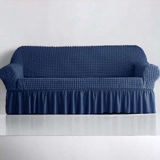 Bubble Style Frill Sofa Cover | Navy Blue Color | Non-slip Elastic Sofa Cover With Skirt, Furniture Protector For Bedroom Office Living Room Home Decor