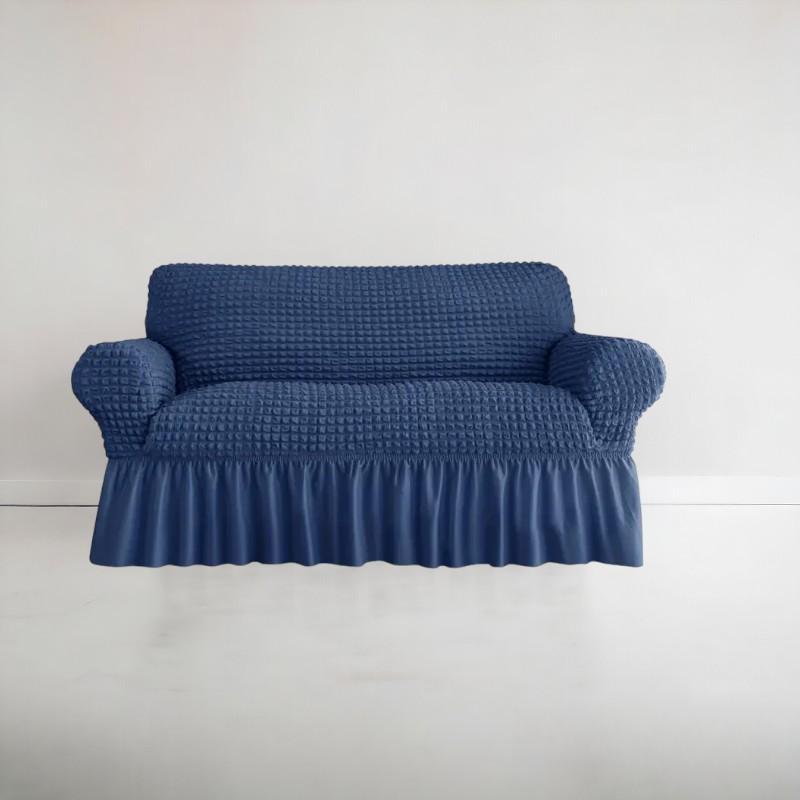 Bubble Style Frill Sofa Cover | Navy Blue Color | Non-slip Elastic Sofa Cover With Skirt, Furniture Protector For Bedroom Office Living Room Home Decor