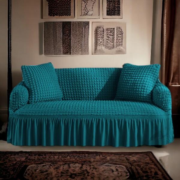 Bubble Style Frill Sofa Cover | Zinc Color | Non-slip Elastic Sofa Cover With Skirt, Furniture Protector For Bedroom Office Living Room Home Decor