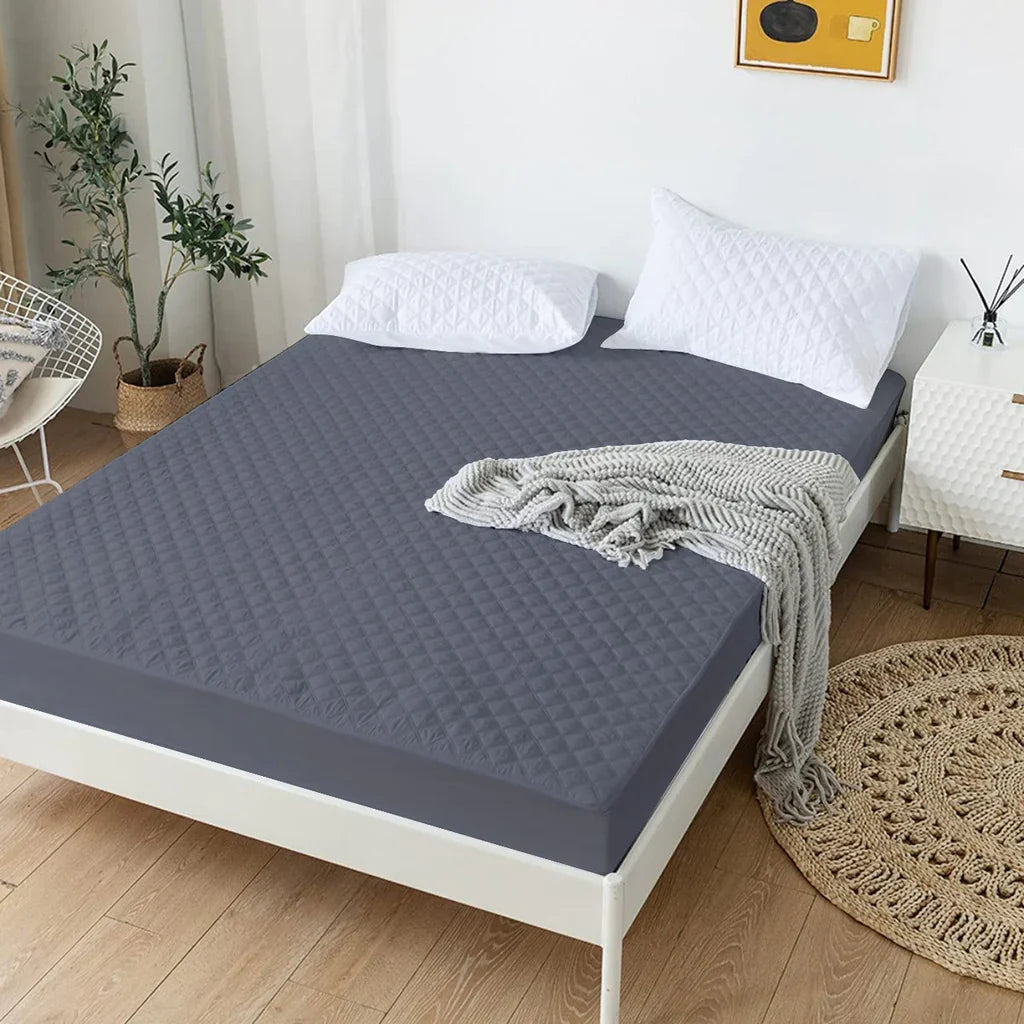 Cotton Quilted Waterproof Mattress Cover | Grey Color | for Kids Adults, Washable Hypoallergenic Mattresses cover Fit Up To 6-12 inch Deep Pocket Queen & King Size