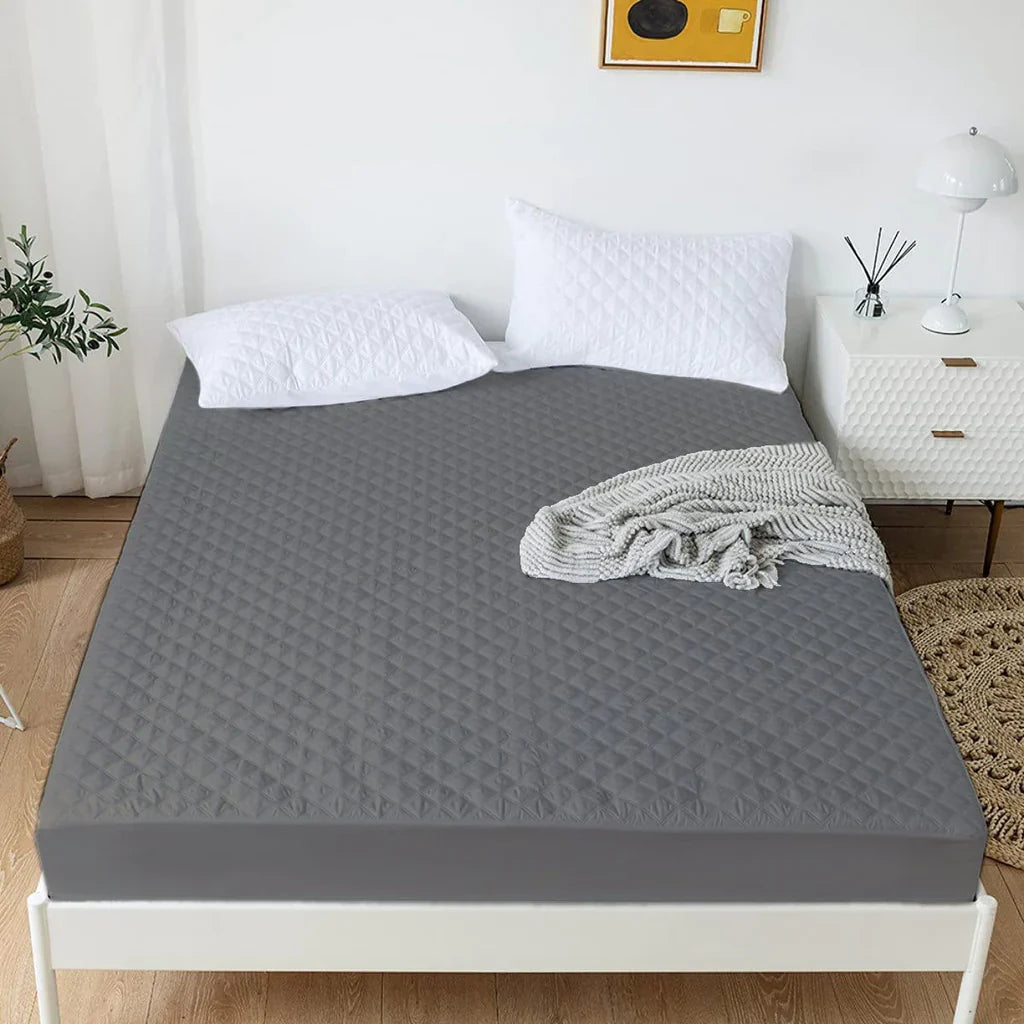 Cotton Quilted Waterproof Mattress Cover | Grey Color | for Kids Adults, Washable Hypoallergenic Mattresses cover Fit Up To 6-12 inch Deep Pocket Queen & King Size