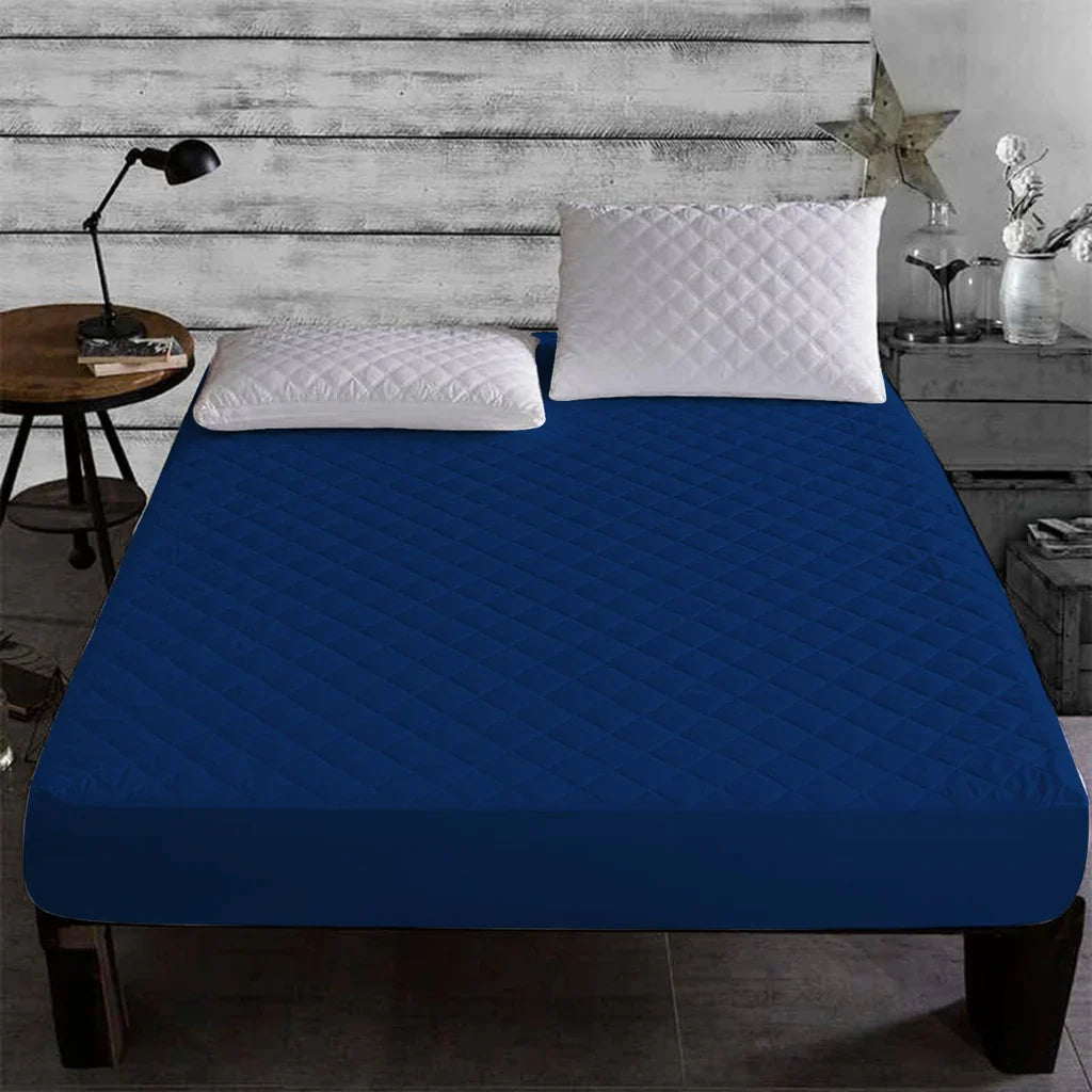 Cotton Quilted Waterproof Mattress Cover | Navy Blue Color | for Kids Adults, Washable Hypoallergenic Mattresses cover Fit Up To 6-12 inch Deep Pocket Queen & King Size
